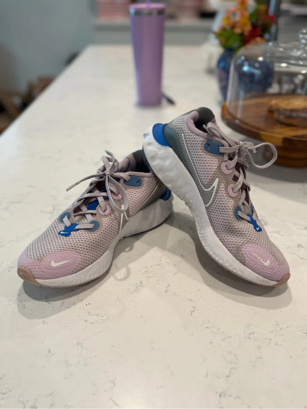Nike Kids Light Pink and Blue Mesh Sneakers